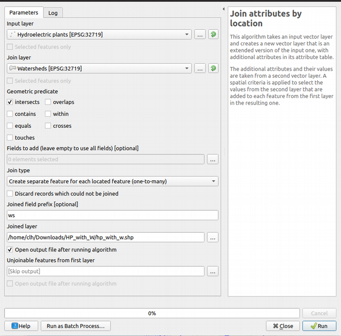 Spatial join dialog