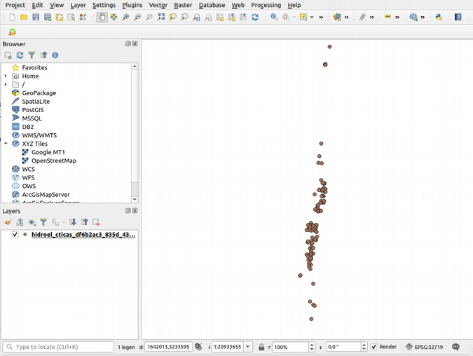 QGIS screen showing the plant layer and the plant positions