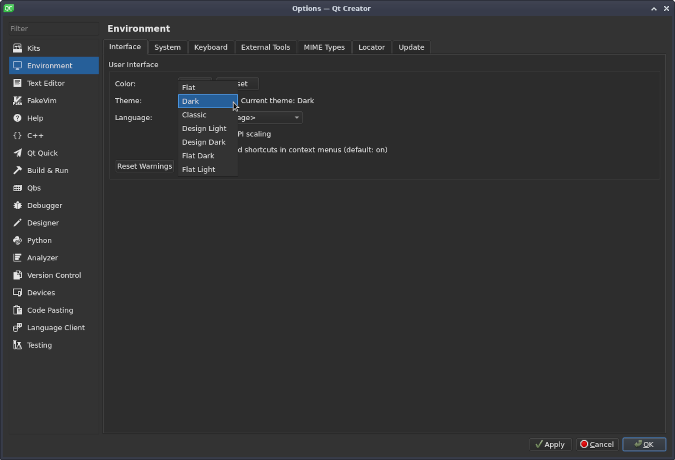  QT Creator dark mode