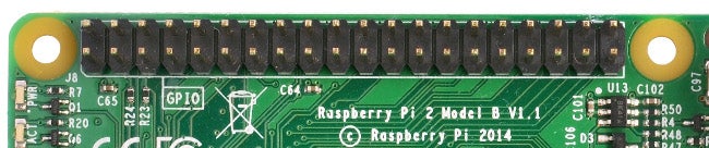 GPIO pins on the Raspberry Pi 2 Model B