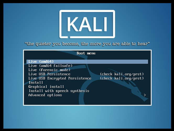 Kali Linux x86 boot screen 