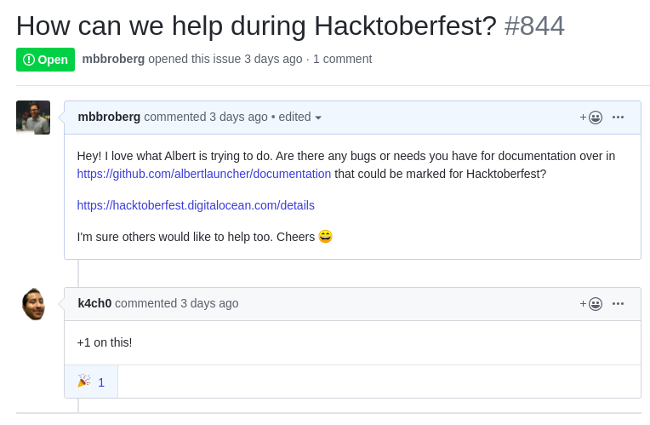 Inviting project to participate in Hacktoberfest