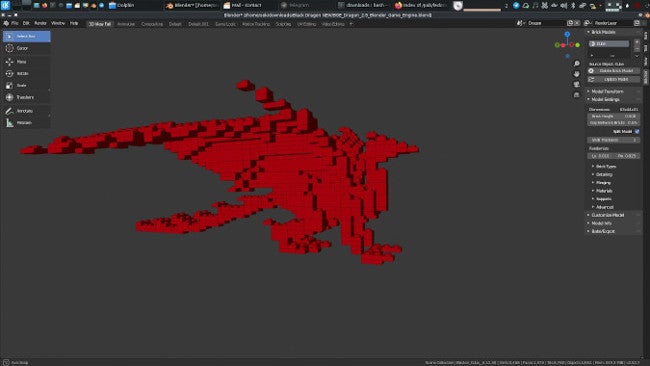 Red dragon model in Bricker