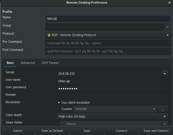 Creating a saved remote desktop connection