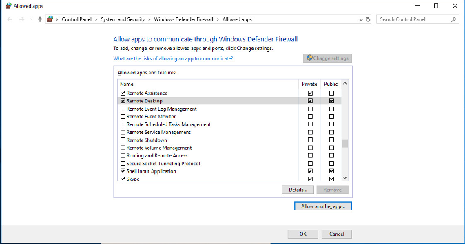 windows remote desktop client allow through firewall