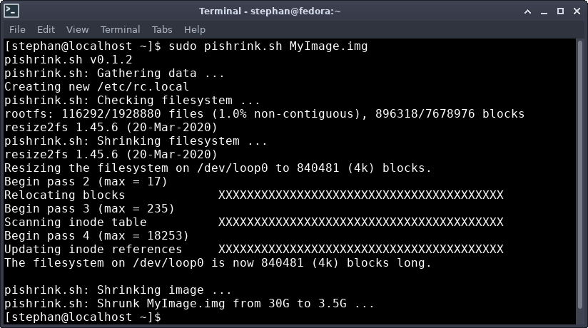 Invoking the pishrink.sh script