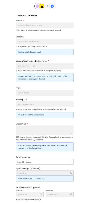 RudderStack connection credentials