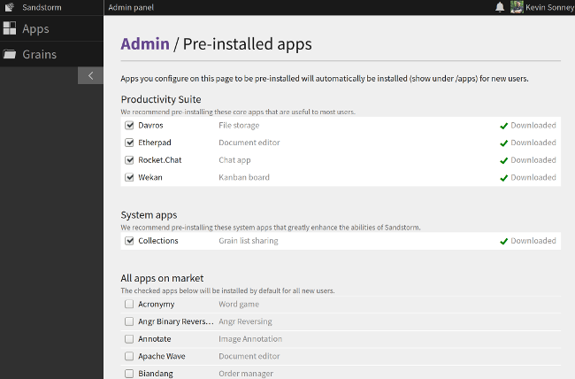 Sandstorm App admin panel