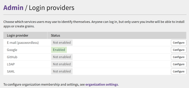 Sandstorm authentication options