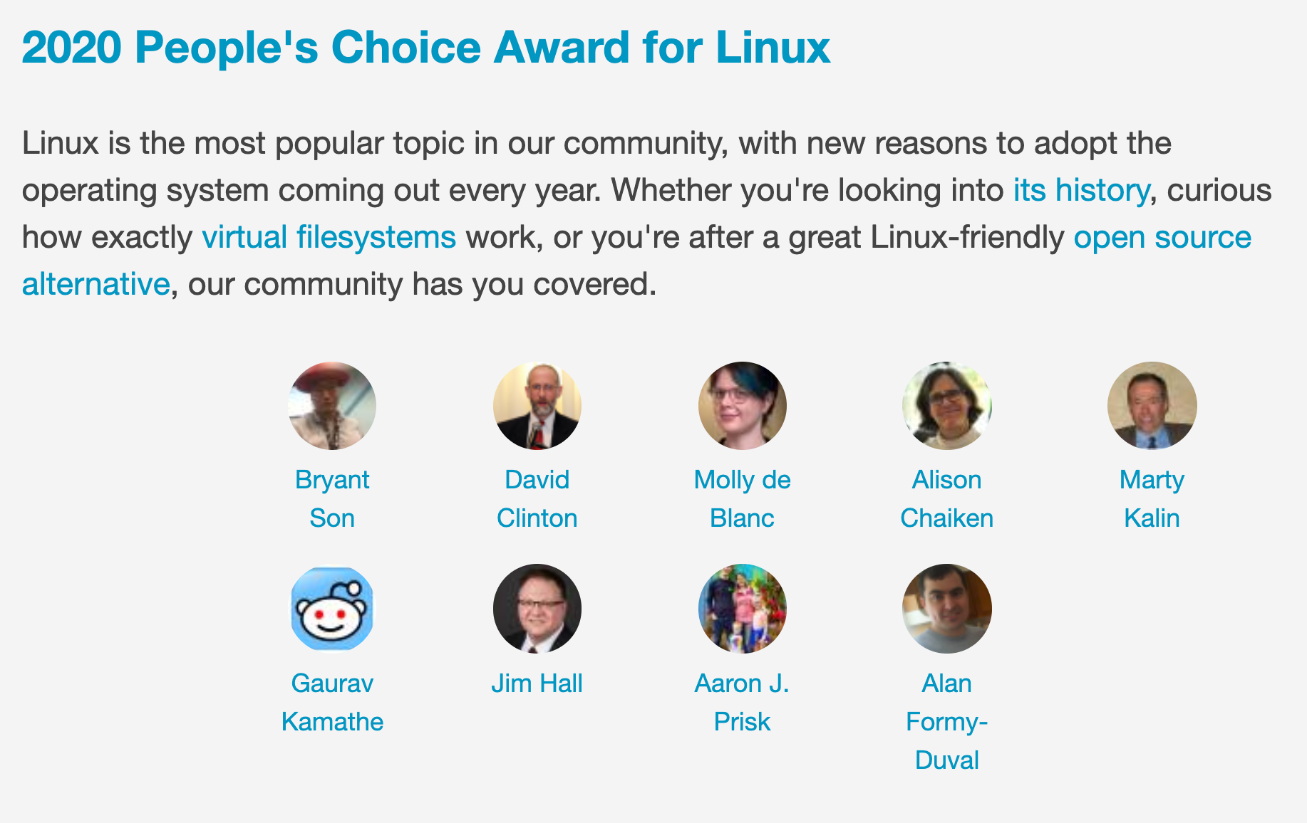 2020 People's Choice Award Winners in the Linux category