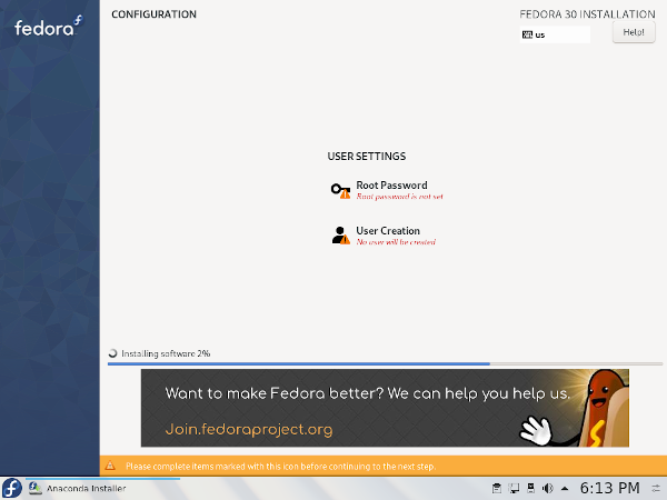 Fedora Anaconda Installer - Add a user