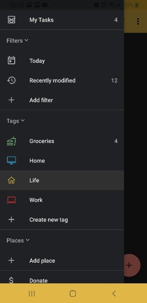 Screenshot of Tasks interface