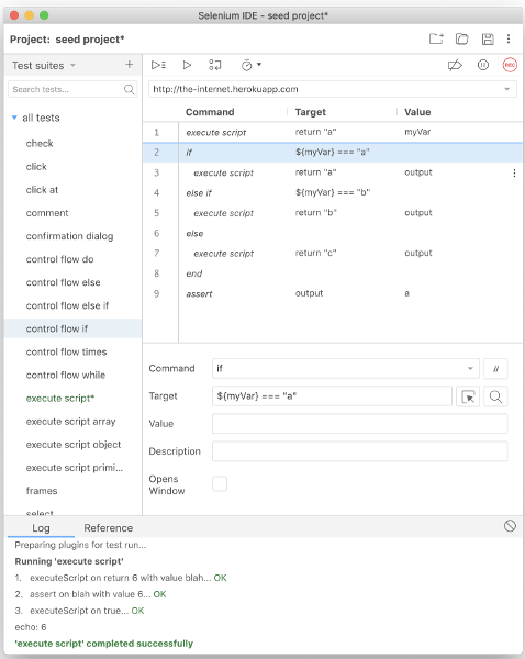 Selenium IDE's Conditional logic