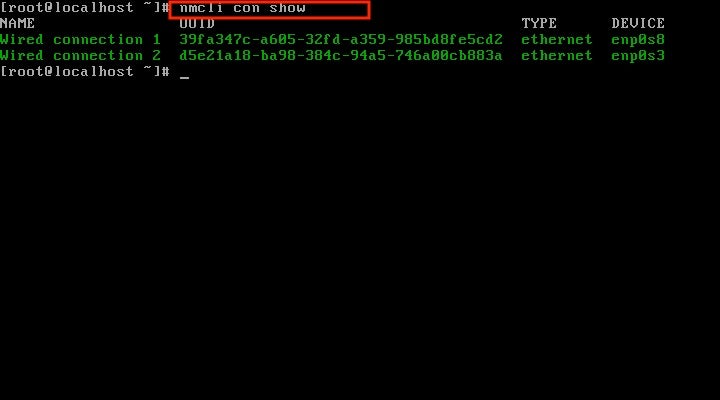 Show the available connections using nmcli con show