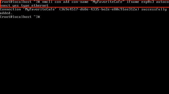 Adding the static connection using the nmcli con add command