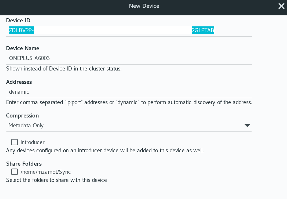 Syncthing New Device