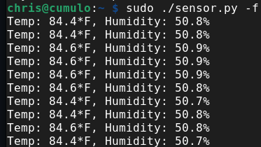 Output of the sensor script