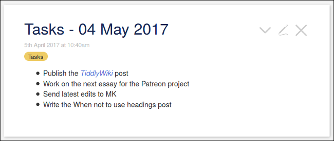 Marking a completed task in TiddlyWiki