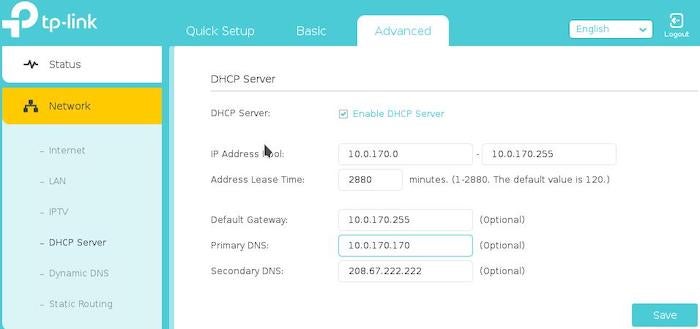 Advanced DNS settings for tp-link router