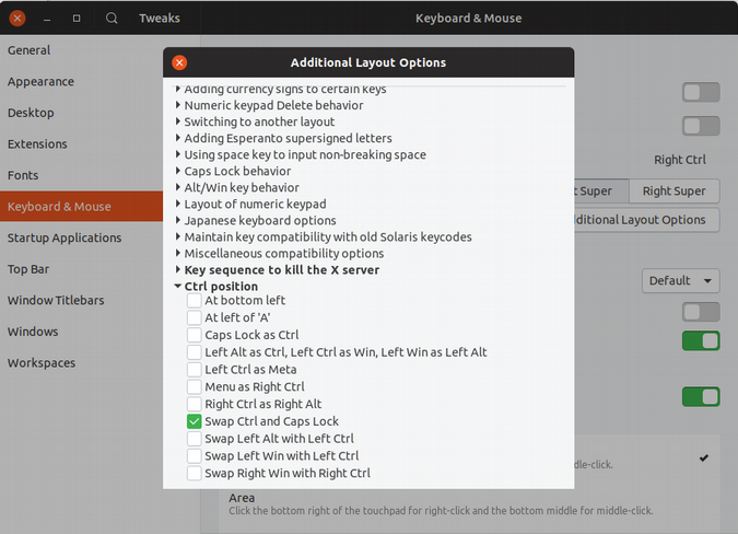 GNOME Tweaks Additional Layout Options
