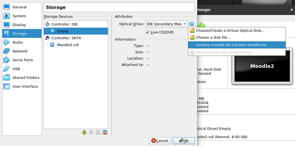 Attaching Moodle.iso to VM