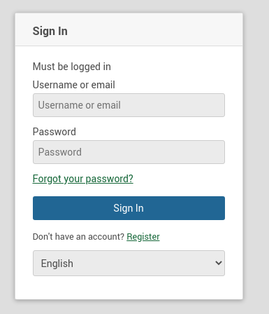 Wekan login/registration page