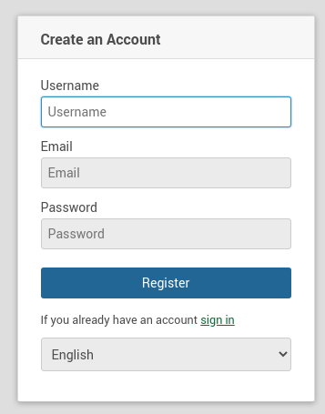 Wekan create registration page