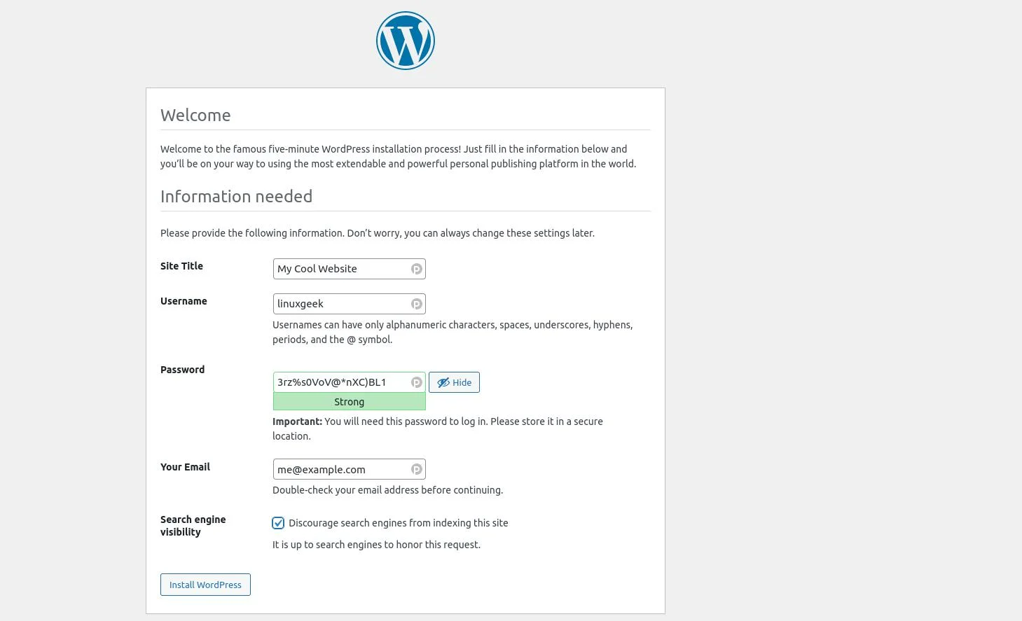 WordPress setup