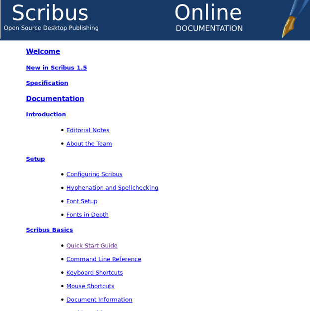 Scribus menu