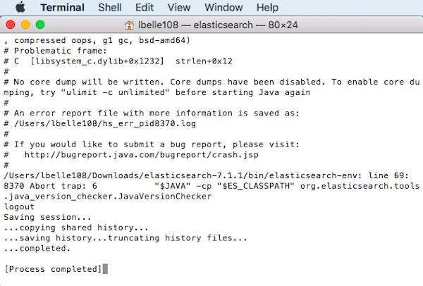 Launching Elasticsearch in MacOS.