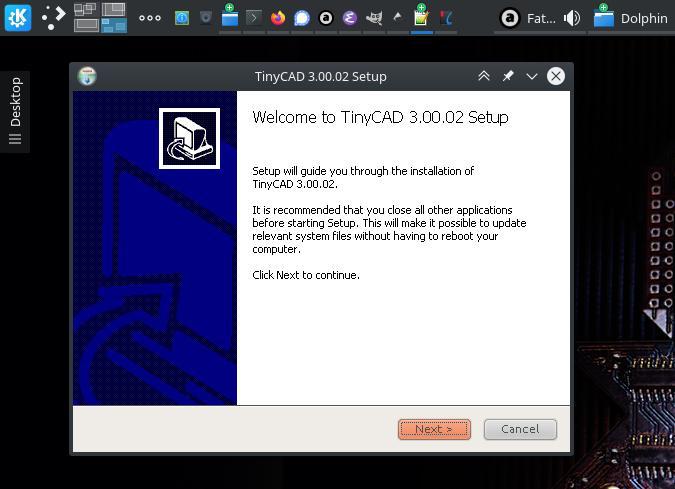 WINE TinyCAD installation wizard